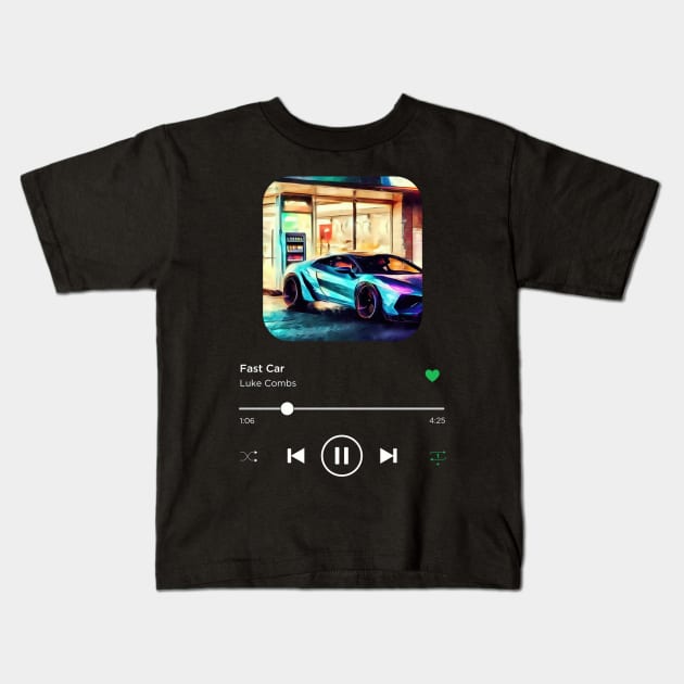 Fast Car, Luke Combs, Music Playing On Loop, Alternative Album Cover Kids T-Shirt by SongifyIt